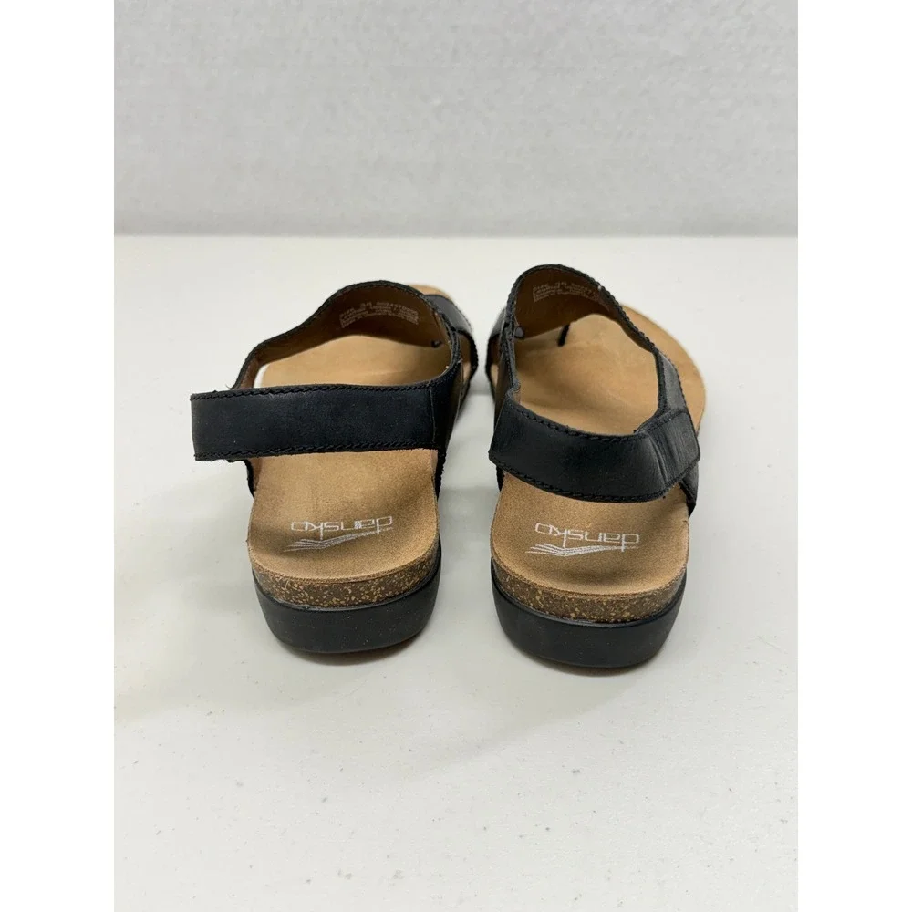 Dansko Reece Black Brown Leather Slingback Thong Sandals 36 US 6